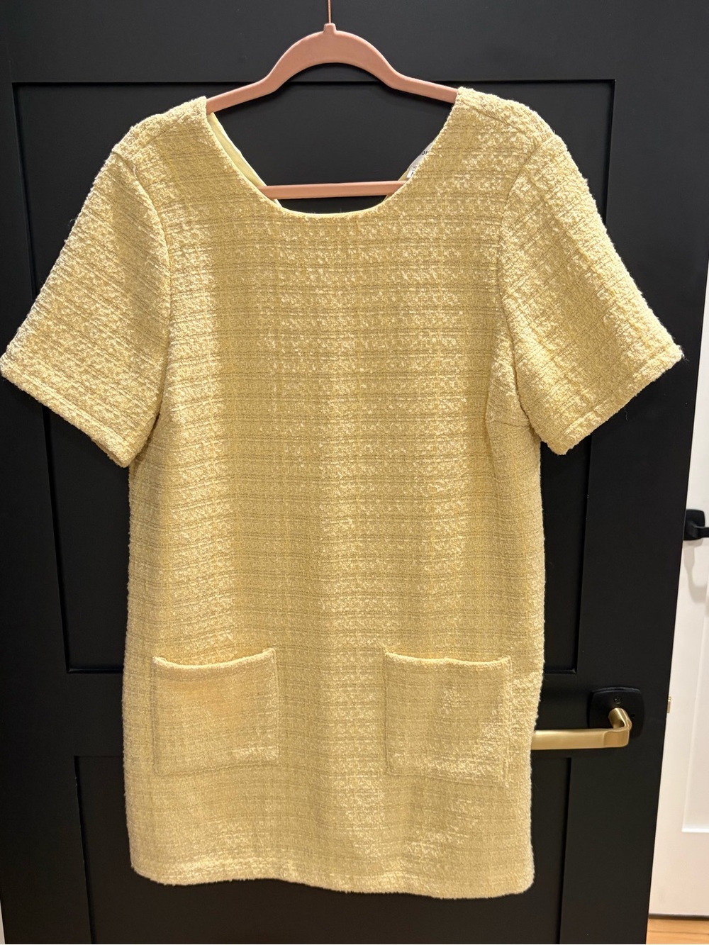Textured Yellow Bouclé Mini Dress with Pocket Detail